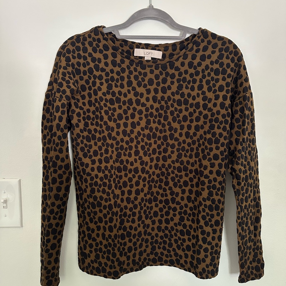 LOFT Women's Black and Brown Spotted Sweatshirt